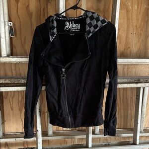 Abbey Dawn Black Bomber Jacket with Checkered Hood